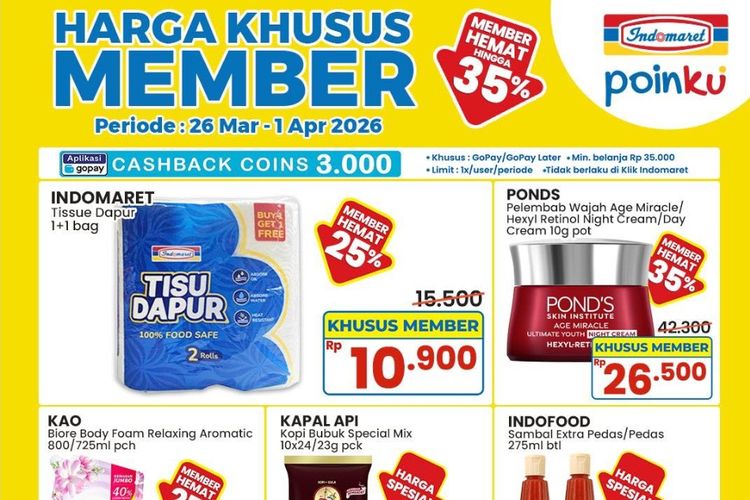Promo Indomaret Hari Ini 31 Maret 2026, Harga Khusus Member Hemat 35 persen