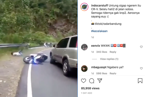 Pengendara Motor Nekat Nyaris Tertabrak Saat Cornering di Jalan Raya