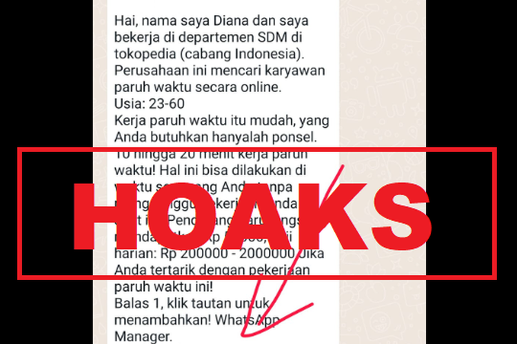 Hoaks, lowongan kerja mengatasnamakan Tokopedia