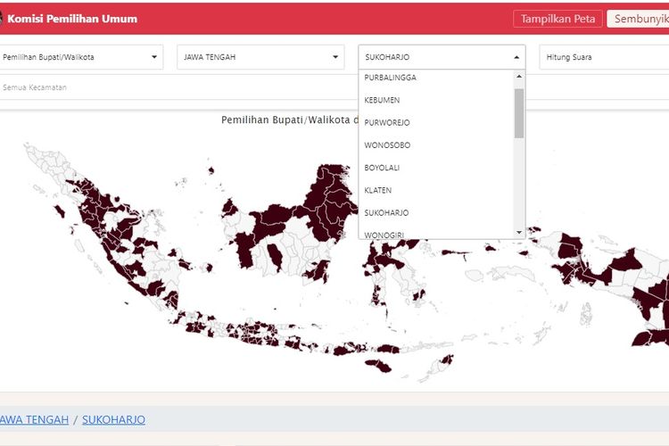 Tangkapan layar website KPU soal hasil sementara real count Pilkada 2020.