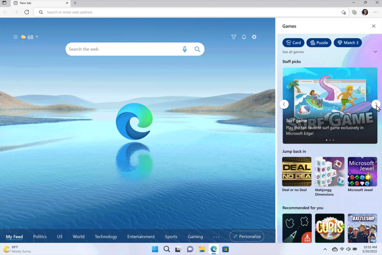 Ilustrasi sidebar di Microsoft Edge yang bisa dipakai untuk mengakses berbagai game gratis.