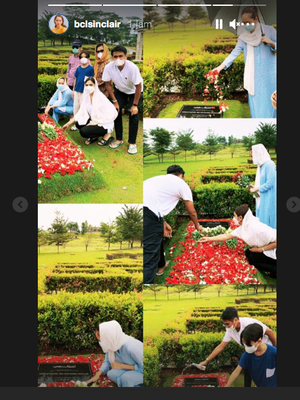 Unggahan terbaru Bunga Citra Lestari (BCL) lewat fitur Insta Story. Terlihat BCL dan Noah Sinclair berziarah ke makam Ashraf Sinclair, Jumat (22/1/2021)