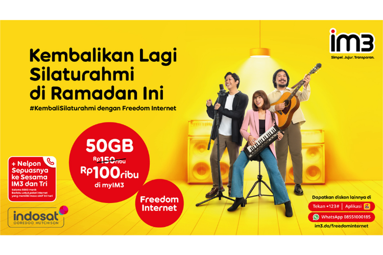 IM3 menawarkan promo Freedom internet dengan kuota 50 GB dengan harga Rp 100.000 selama Ramadhan 2022. 