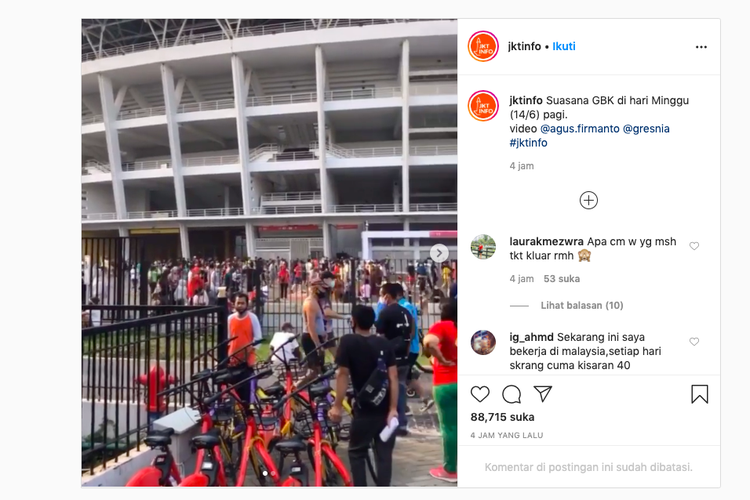 Tangkapan layar situasi GBK dari instragram info jkt