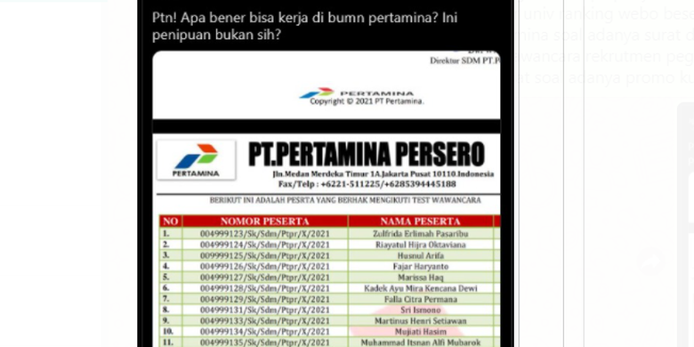 Beredar Daftar Palsu Peserta Lolos Wawancara Pertamina Ini Kata Perusahaan Halaman All Kompas Com