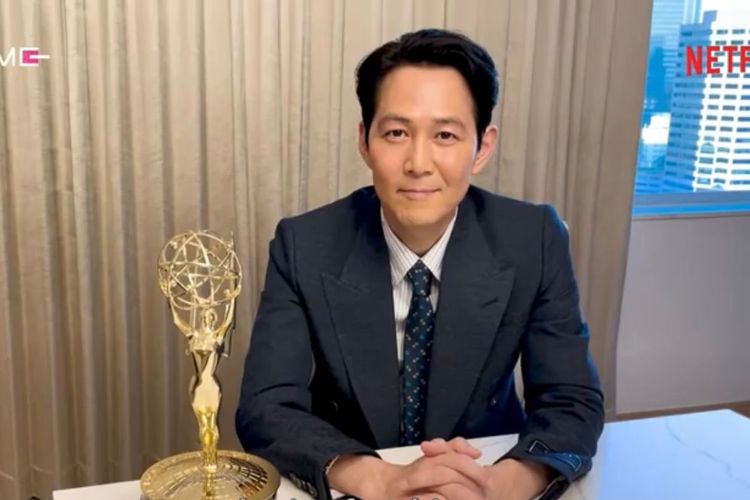 Lee Jung Jae dalam video yang diputar di konferensi pers Squid Game Emmy's Celebration, Jumat (16/9/2022).