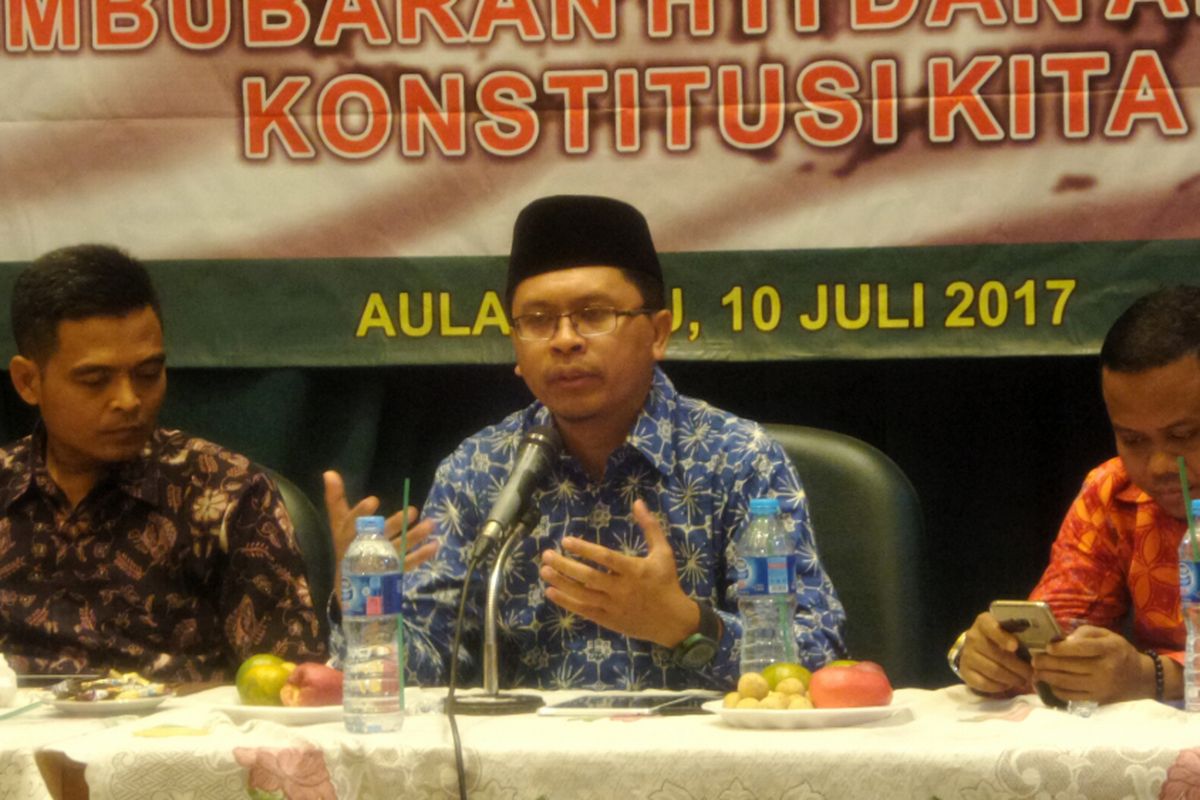 Direktur Muslim Moderate Society Zuhairi Misrawi dalam sebuah diskusi Pembubaran HTI dan Amanat Konstitusi Kita di gedung PBNU, Jakarta Pusat, Senin (10/7/2017).