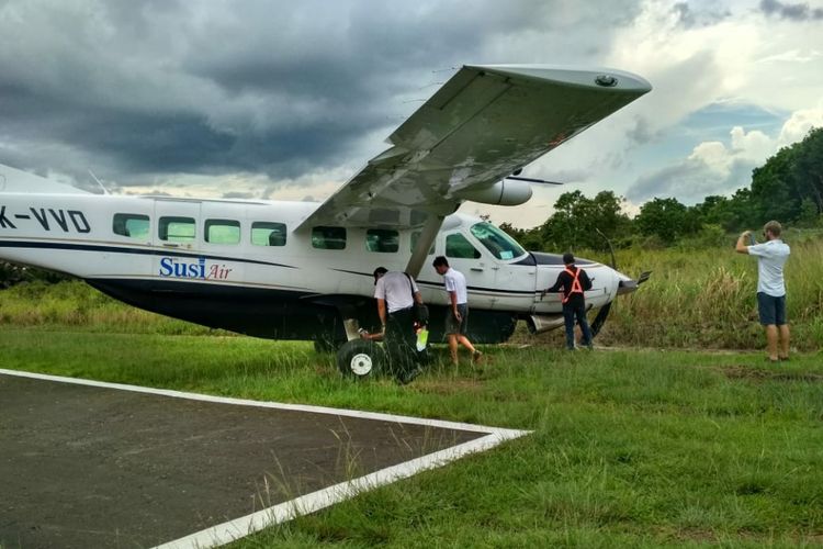 Kondisi pesawat Susi Air yang tergelincir, Sabtu (8/12/2018)