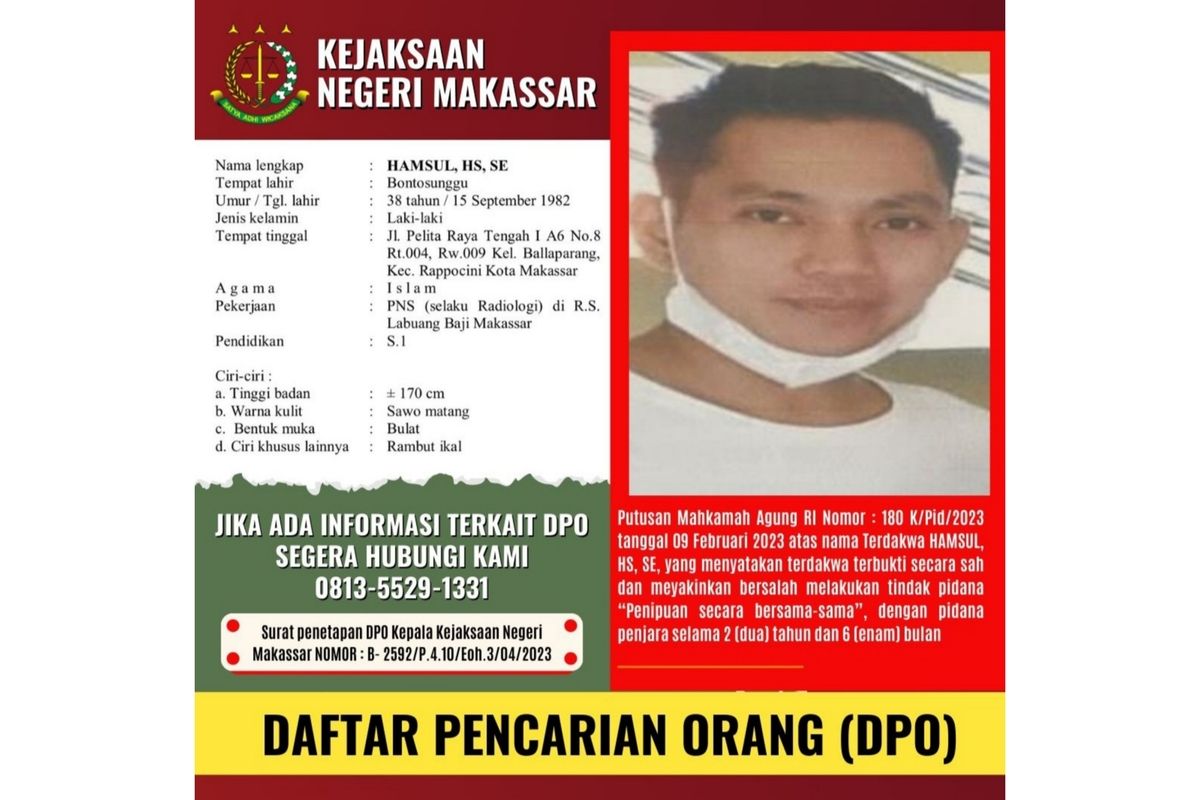 Selebaran DPO Hamsul HS, Terdakwa Investasi Bodong Algopacks