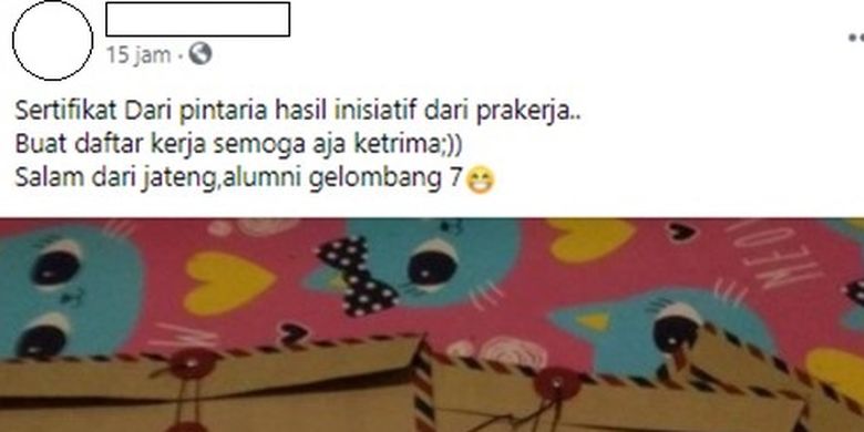 Tangkapan layar unggahan soal sertifikat Kartu Prakerja.