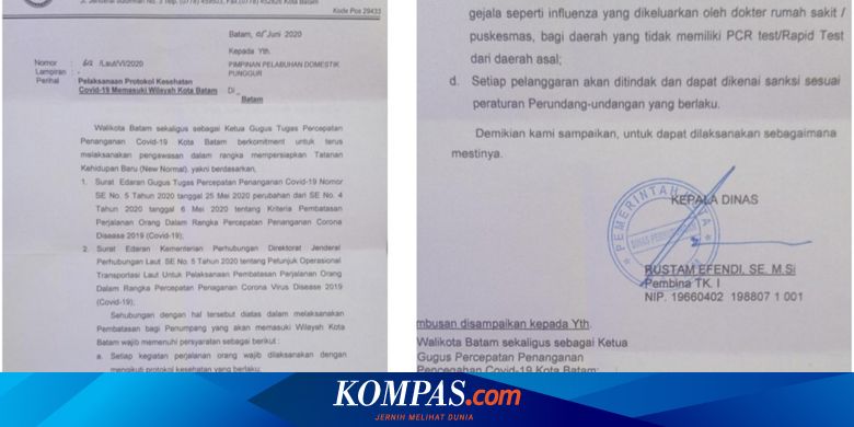 Mulai Saat Ini Masuk Batam Wajib Tunjukkan Surat Keterangan Bebas Corona Halaman All Kompas Com