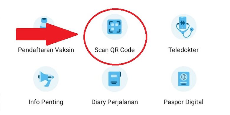 Menu Scan QR Code pada aplikasi PeduliLindungi. Menu ini digunakan saat akan memasuki tempat umum, seperti mal atau tempat ibadah sebagai sarana screening.