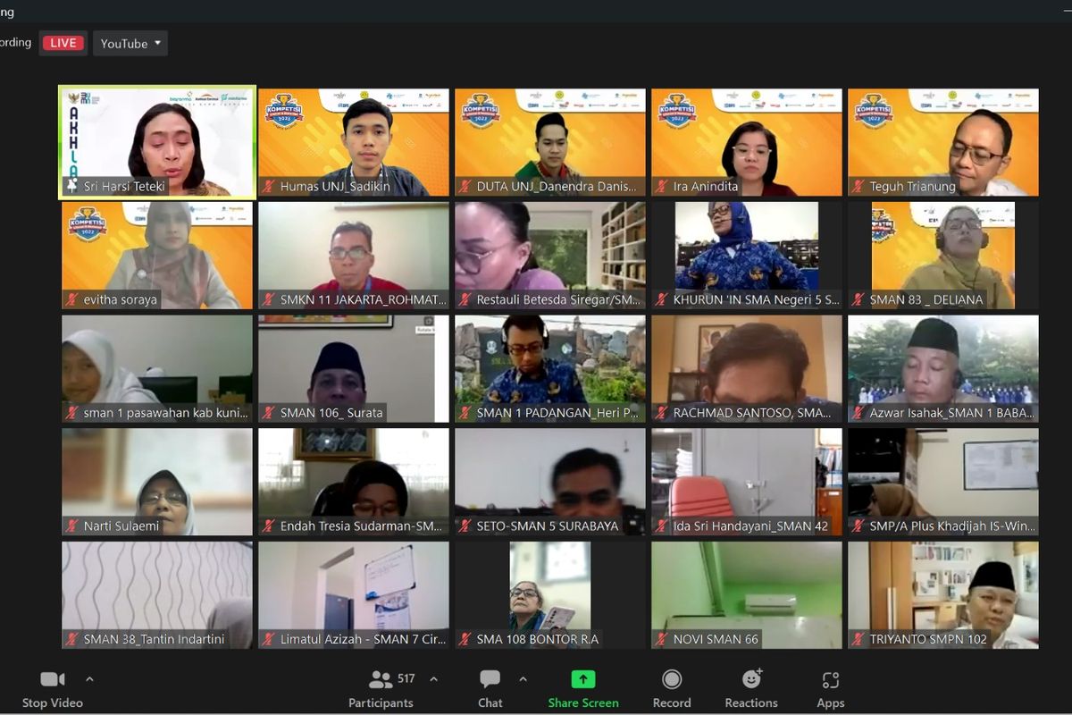 Sosialisasi tahap kedua Kompetisi Literasi dan Numerasi 2023  jenjang SMA, SMK dan sederajat tingkat nasional, melalui Zoom dan Live Streaming di kanal Youtube PesonaEdukasi (17/2/2023).