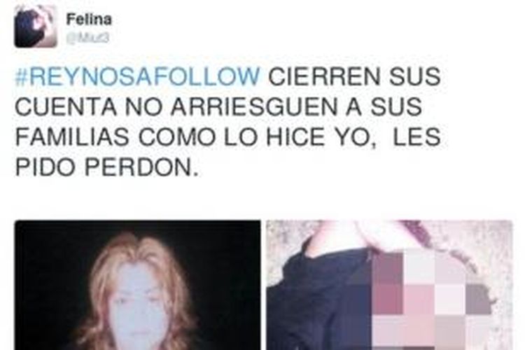Inilah tampilan akun Twitter seorang jurnalis perempuan Meksiko yang dibunuh kartel narkoba di negara bagian Tamaulipas. Para pembunuh kemudian menggunakan akun Twitter sang jurnalis untuk mengirim foto pembunuhan itu.