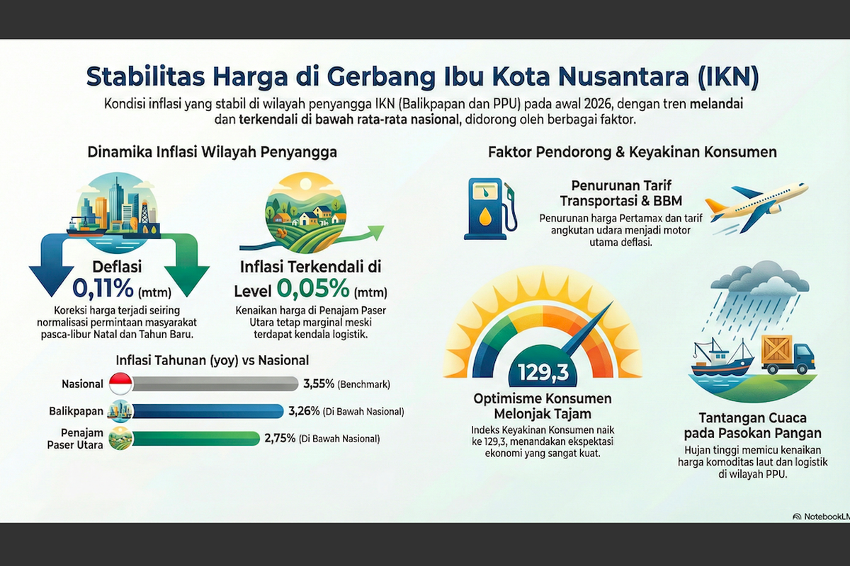 Kondisi inflasi di penyangga Ibu Kota Nusantara (IKN) yakni Balikpapan dan Penajam Paser Utara (PPU) terpantau stabil pada awal 2026
