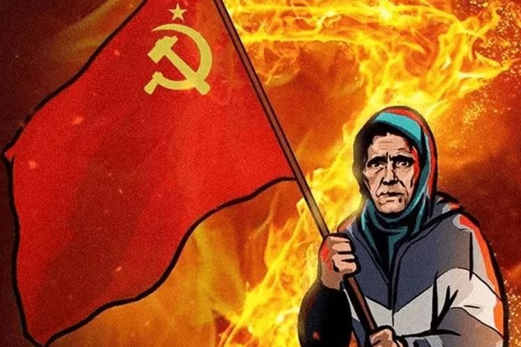 Gambar Anna Babushka Z yang digunakan dalam propaganda Rusia.