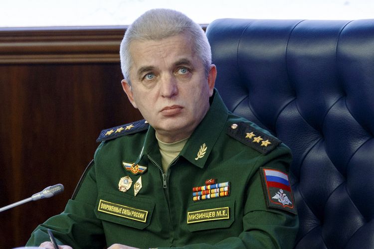 Kepala Pusat Kontrol Pertahanan Nasional Rusia, Kolonel Jenderal Mikhail Mizintsev, saat berbicara kepada media pada 16 November 2018.