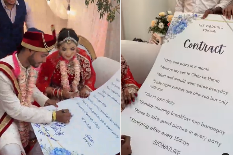 Pasangan India baru-baru ini menjadi berita utama dan viral di media sosial karena konten kontrak pernikahan mereka yang tidak biasa, dengan poin paling atas banyak mendapat sorotan karena janji ?hanya satu pizza sebulan.?
