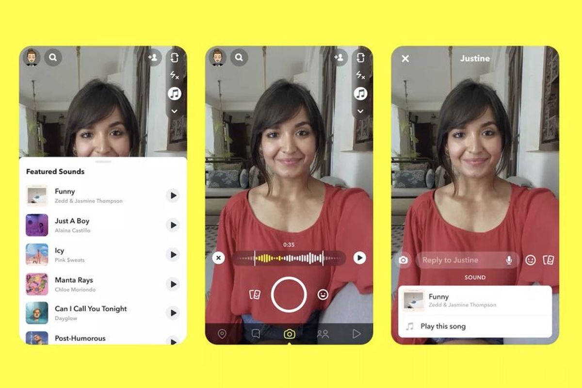 Ilustrasi fitur latar belakang musik dalam video di Snapchat