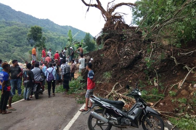 Foto : Longsor di jalan Nasionl Trans Flores yang mengakibatkan akses transportasi lumpuh, Kamis (31/1/2019). 