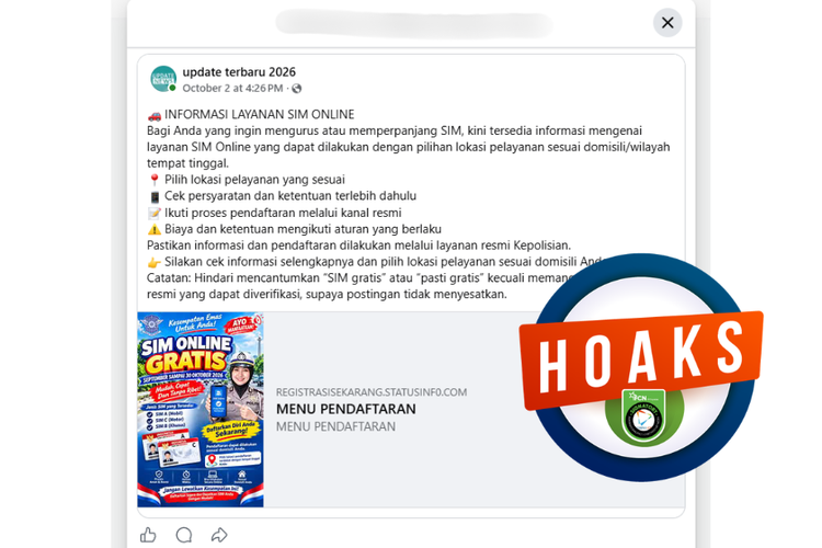 INFOGRAFIK: Hoaks Pendaftaran SIM Online Gratis Sepanjang Oktober, Cek Faktanya