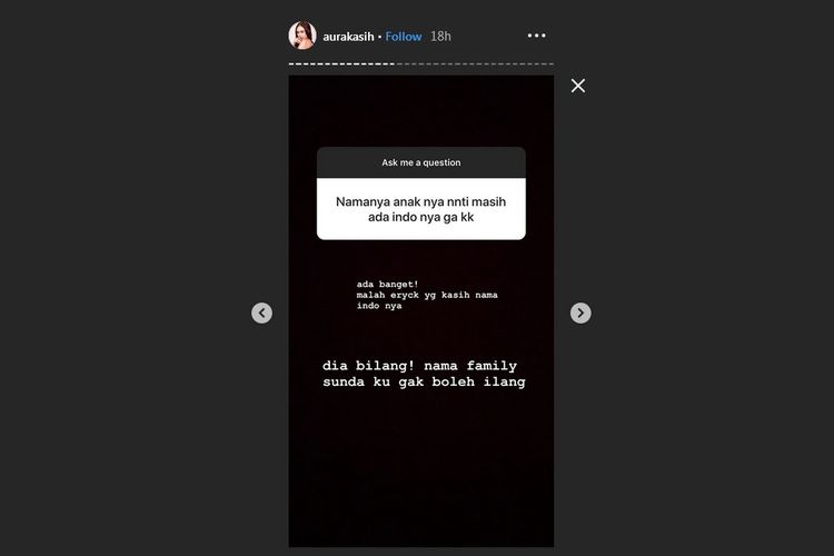 Bidik layar Instagram Story Aura Kasih.