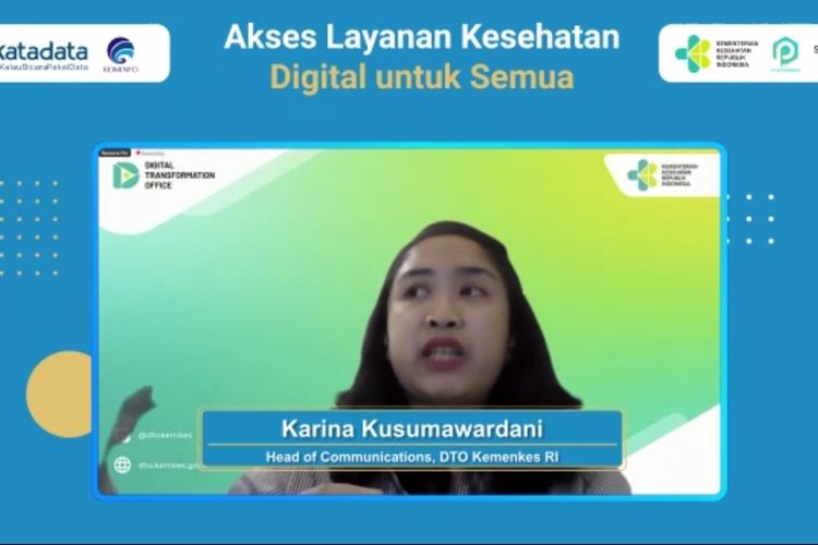 Head of Communication Digital Transformation Office (DTO) Kemenkes, Karina Kusumawardani dalam diskusi daring 'Akses Layanan Kesehatan Digital untuk Semua', Jumat (14/4/2023). 