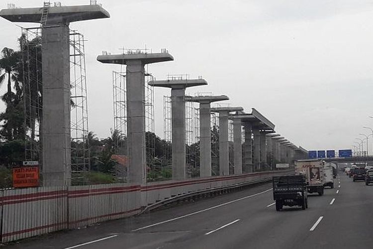 Kondisi teraktual pembangunan LRT Jabodebek, foto diambil Kamis (9/2/2017).