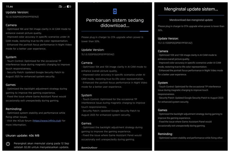 Informasi update terbaru Infinix GT 30 Pro yang dirilis Rabu 10 September 2025.