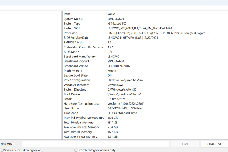 Ilustrasi cara cek RAM laptop Windows lewat System Information.