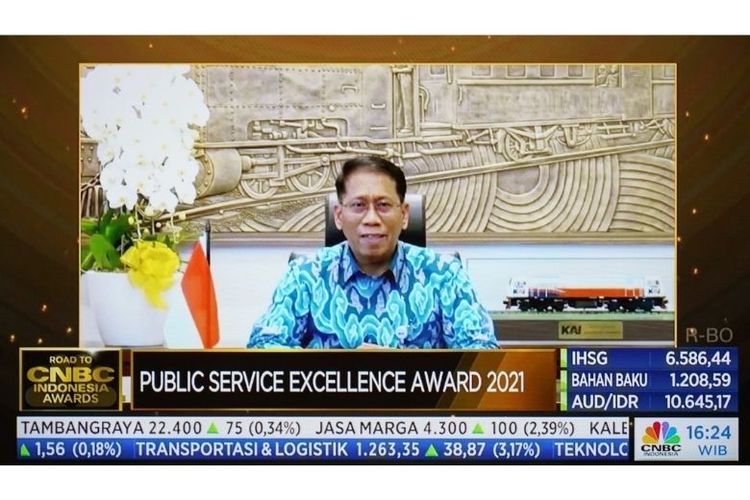 PT Kereta Api Indonesia (Persero) atau KAI sukses meraih penghargaan Public Service Excellence Award 2021 dalam ajang CNBC Indonesia Awards 2021 yang diselenggarakan secara virtual, Kamis (2/11/2021). 