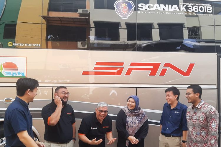 Perusahaan Otobus Siliwangi Antar Nusa (PO SAN) menghadirkan 4 unit bus terbaru dengan rute Pekanbaru-Blitar, menggunakan sasis Scania K360 IB Opticruise dari United Tractors, Selasa (4/10/2022).