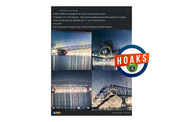 Hoaks, Jembatan Baltimore runtuh karena ditabrak kapal, bukan ledakan dinamit