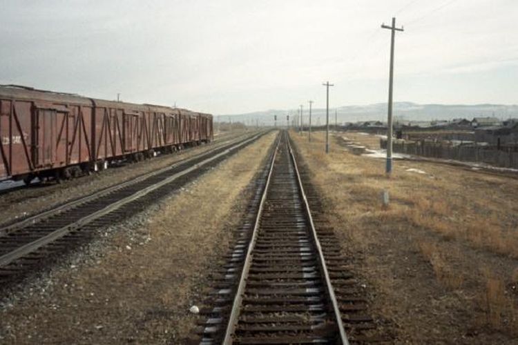 Bagian Jalur rel kereta api Trans-Siberia, Rusia.