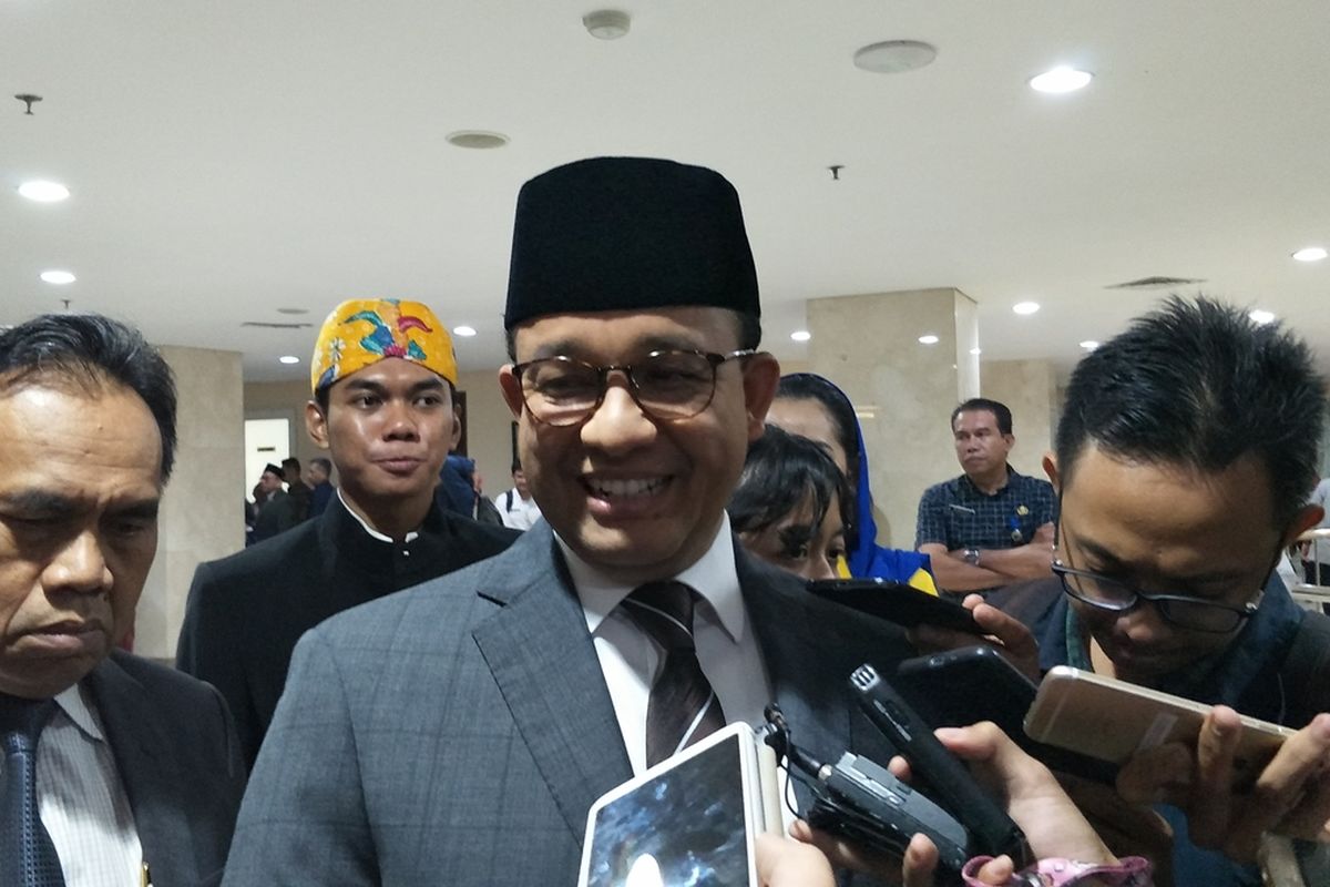 Gubernur DKI Jakarta Anies Baswedan di Gedung DPRD DKI Jakarta, Jalan Kebon Sirih, Jakarta Pusat, Jumat (16/8/2019).