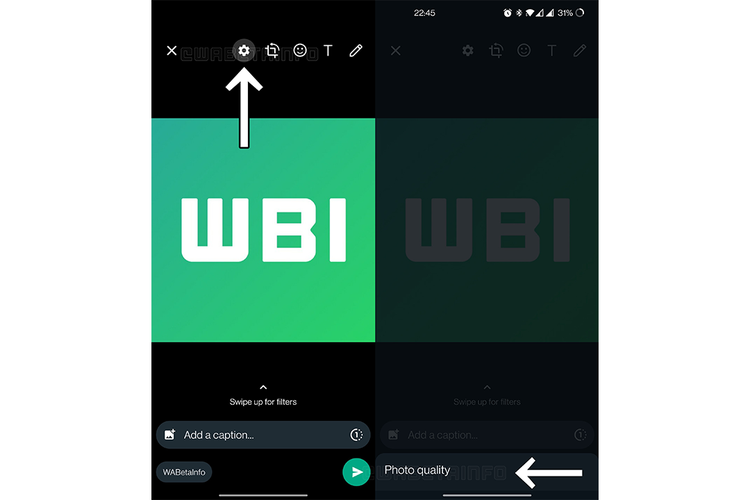 Tampilan fitur baru WhatsApp Android yang memungkinkan pengguna mengirimkan foto dengan resolusi yang sama seperti resolusi asli