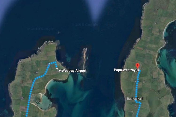 Dua titik bandara di Pulau Westray dan Papa Westray di Kepulauan Orkney Inggris.