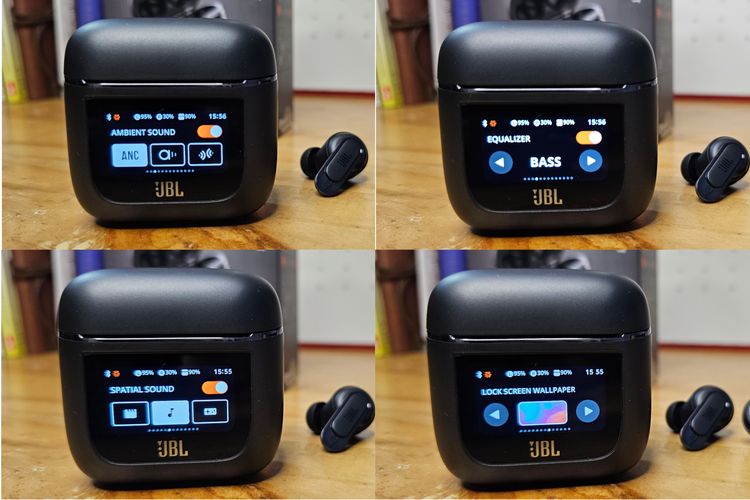 JBL Tour Pro 2 memiliki smart case dengan layar sentuh mini. Lewat layar itu, pengguna bisa melihat status baterai erabud kanan dan kiri, serta baterai smart case. Pengguna juga mengontrol berbagai macam  pengaturan. Misalnya, mengatur ANC/Ambient Sound, spatial sound, hingga equalizer. Pengguna juga bisa mengganti wallpaper smart case hingga mencari earbuds yang terselip.