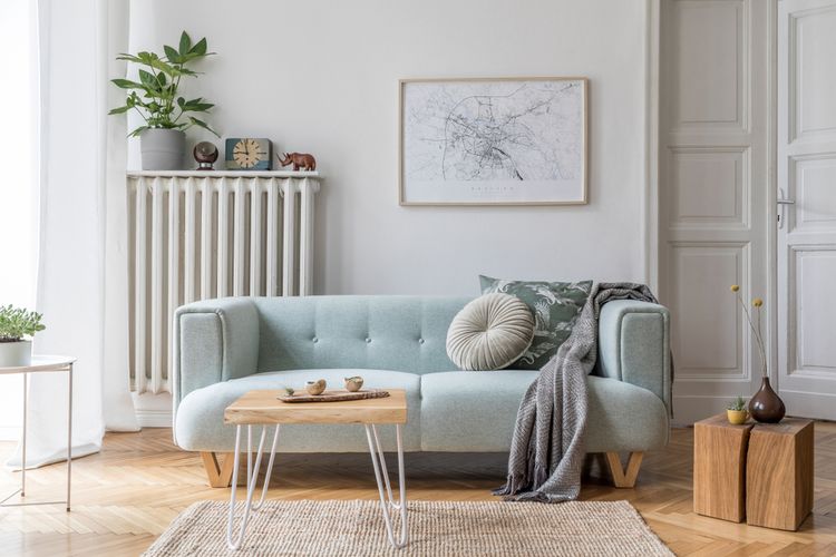 Ilustrasi ruang keluarga bergaya Skandinavia