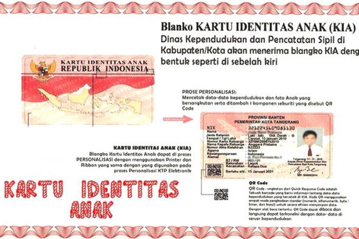 Spesifikasi blanko kartu identitas anak sebagaimana diatur dalam Permendagri Nomor 2 Tahun 2016.