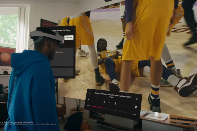 Tampilan Galaxy XR ketika dipakai menonton pertandingan olahraga.