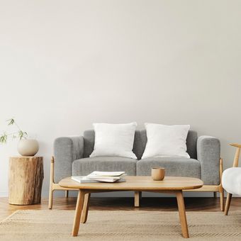 Ilustrasi desain Japandi, ilustrasi ruang keluarga bergaya Japandi.
