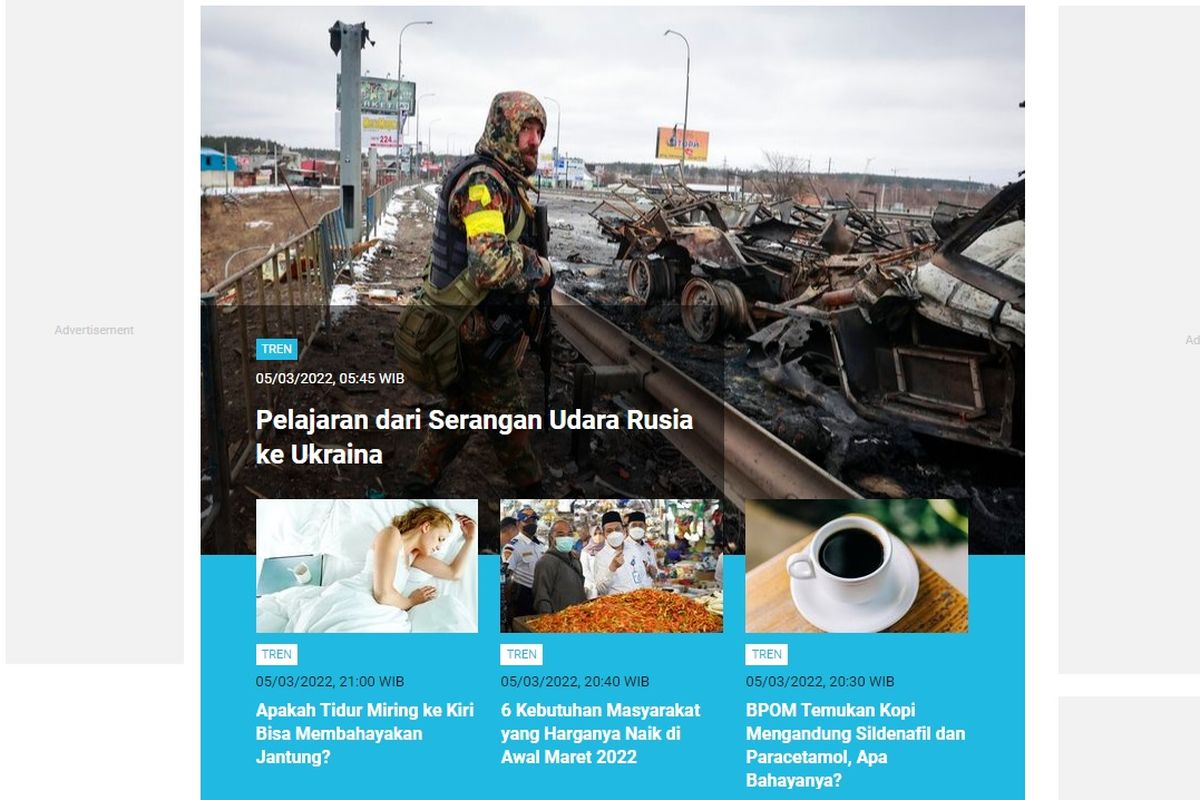 Tangkapan layar berita populer di laman Tren sepanjang Sabtu (5/3/2022) hingga Minggu (6/3/2022) pagi.