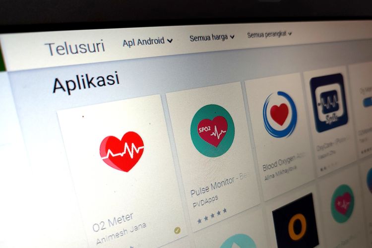 Ilustrasi aplikasi pengukur saturasi oksigen di Google Play Store.