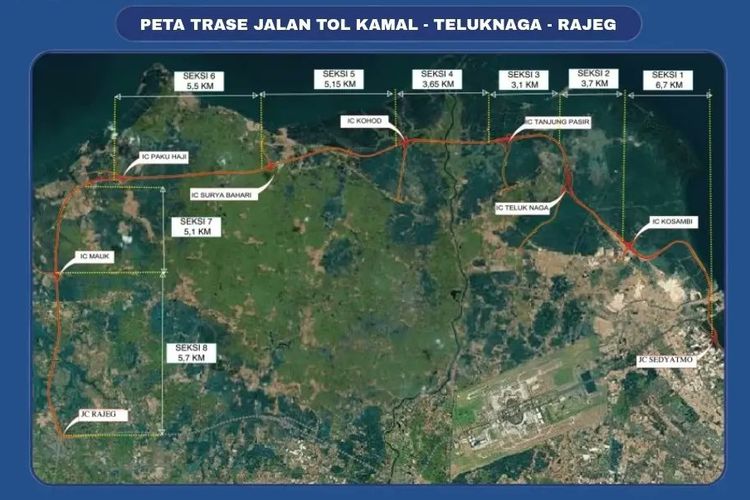 Ilustrasi trase Jalan Tol Kamal-Teluknaga-Rajeg.