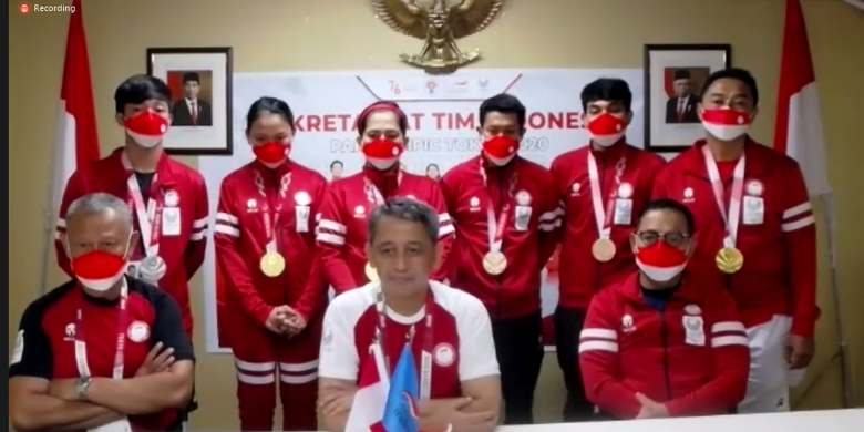 Tim badminton Merah Putih dalam konferensi pers virtual yang digelar NPC Indonesia, Minggu (5/9/2021) malam WIB.