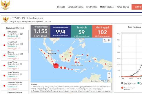 Update Rincian Kasus Corona di 29 Provinsi di Indonesia