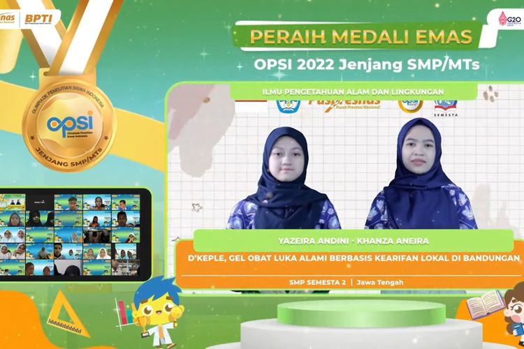 SMP Semesta II, Semarang, Jawa Tengah, meraih medali emas ajang OPSI 2022 jenjang SMP Tingkat Nasional yang dilaksanakan pada 21?26 November 2022.