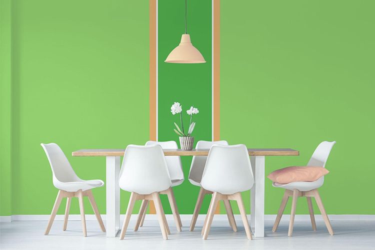 Warna hijau dapat menimbulkan kesan elegan di ruang makan.