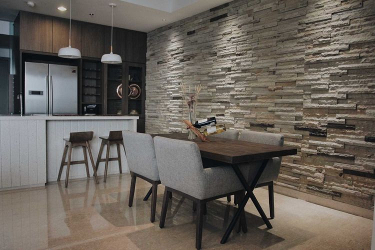 Desain interior dapur dan ruang makan apartemen minimalis yang nyaman 
